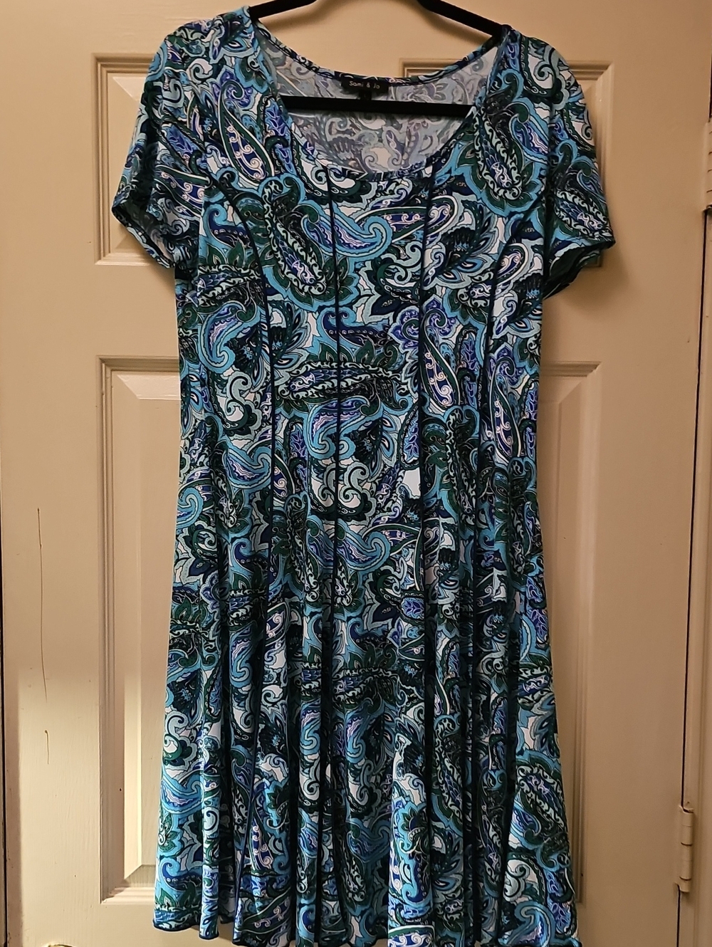 Sami & Jo Teal and Blue Paisley Short Sleeve Swing Dress